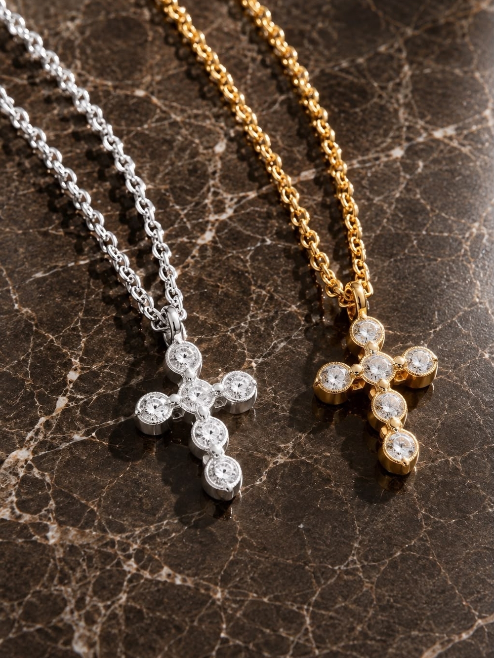 Silver Zircon Cross Pendant Necklace - Picture 4 of 7